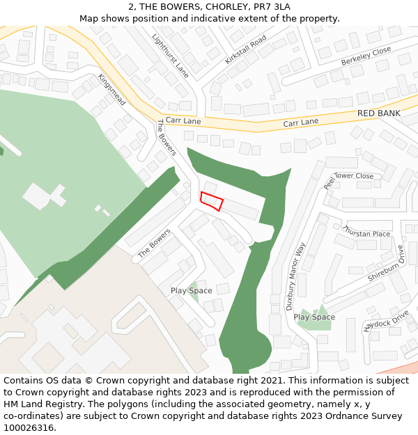 2, THE BOWERS, CHORLEY, PR7 3LA: Location map and indicative extent of plot