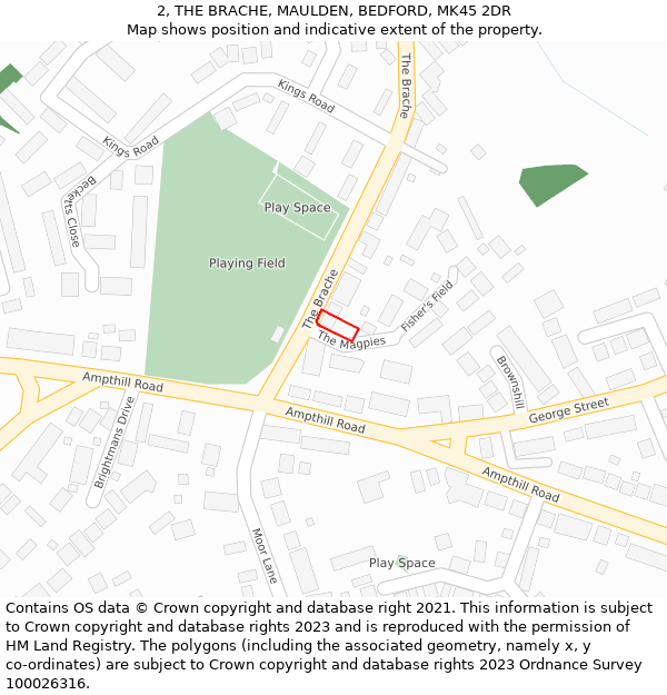 2, THE BRACHE, MAULDEN, BEDFORD, MK45 2DR: Location map and indicative extent of plot