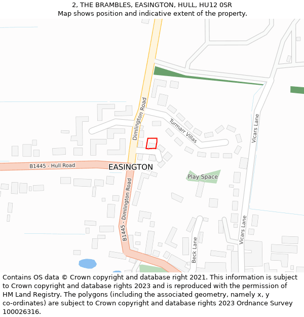 2, THE BRAMBLES, EASINGTON, HULL, HU12 0SR: Location map and indicative extent of plot