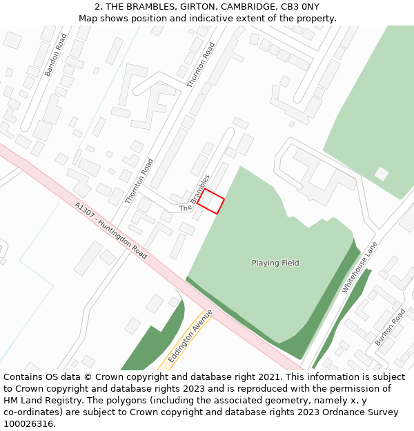 2, THE BRAMBLES, GIRTON, CAMBRIDGE, CB3 0NY: Location map and indicative extent of plot