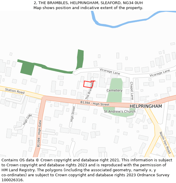 2, THE BRAMBLES, HELPRINGHAM, SLEAFORD, NG34 0UH: Location map and indicative extent of plot
