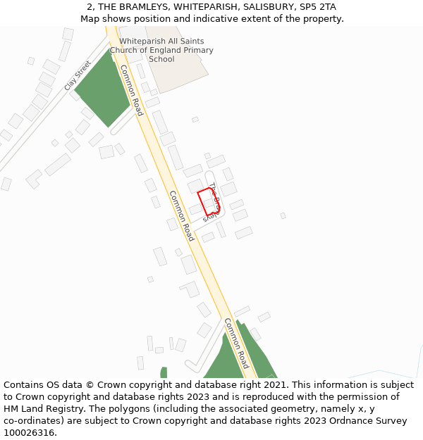 2, THE BRAMLEYS, WHITEPARISH, SALISBURY, SP5 2TA: Location map and indicative extent of plot