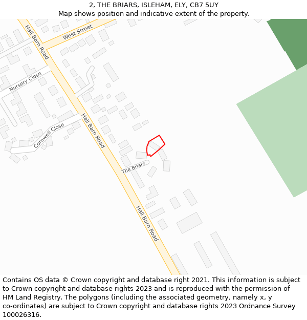 2, THE BRIARS, ISLEHAM, ELY, CB7 5UY: Location map and indicative extent of plot