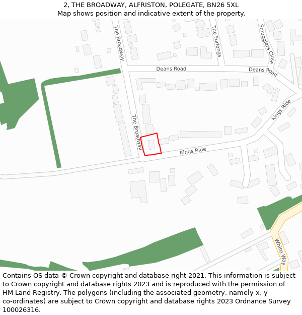 2, THE BROADWAY, ALFRISTON, POLEGATE, BN26 5XL: Location map and indicative extent of plot