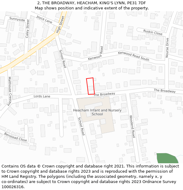 2, THE BROADWAY, HEACHAM, KING'S LYNN, PE31 7DF: Location map and indicative extent of plot