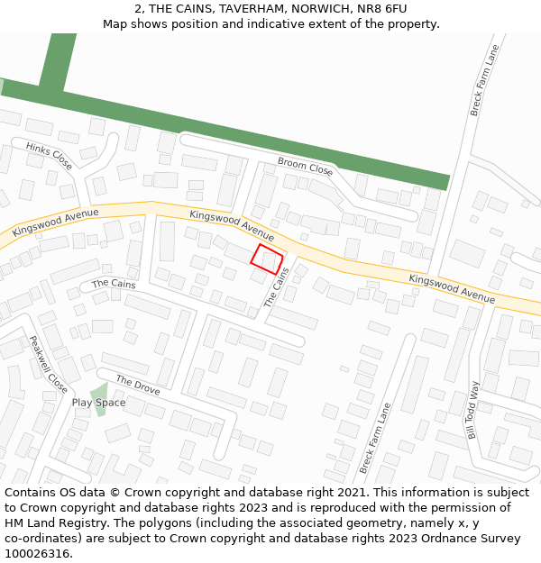 2, THE CAINS, TAVERHAM, NORWICH, NR8 6FU: Location map and indicative extent of plot