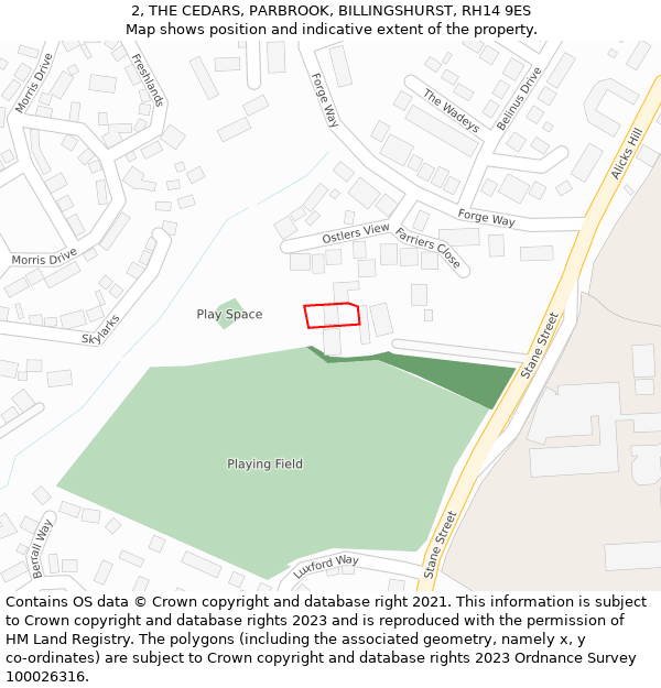 2, THE CEDARS, PARBROOK, BILLINGSHURST, RH14 9ES: Location map and indicative extent of plot