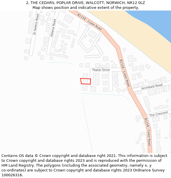 2, THE CEDARS, POPLAR DRIVE, WALCOTT, NORWICH, NR12 0LZ: Location map and indicative extent of plot