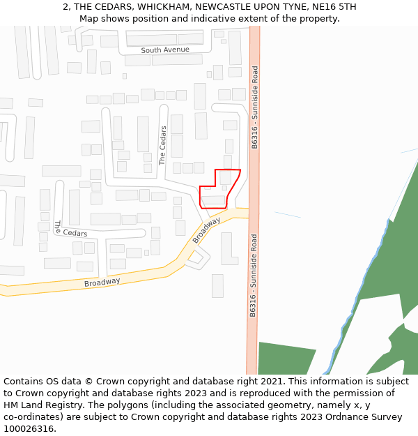 2, THE CEDARS, WHICKHAM, NEWCASTLE UPON TYNE, NE16 5TH: Location map and indicative extent of plot