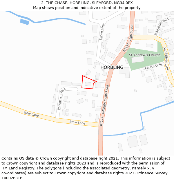 2, THE CHASE, HORBLING, SLEAFORD, NG34 0PX: Location map and indicative extent of plot