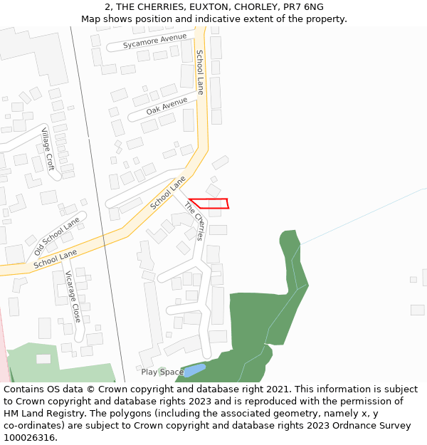 2, THE CHERRIES, EUXTON, CHORLEY, PR7 6NG: Location map and indicative extent of plot