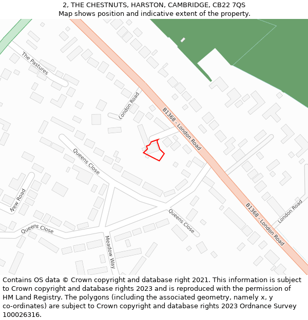 2, THE CHESTNUTS, HARSTON, CAMBRIDGE, CB22 7QS: Location map and indicative extent of plot