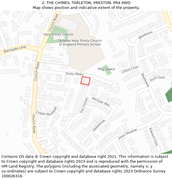 2, THE CHIMES, TARLETON, PRESTON, PR4 6WD: Location map and indicative extent of plot