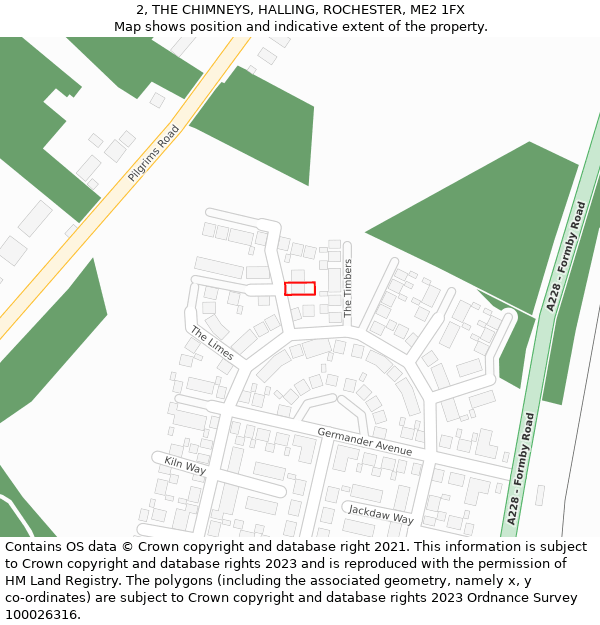 2, THE CHIMNEYS, HALLING, ROCHESTER, ME2 1FX: Location map and indicative extent of plot