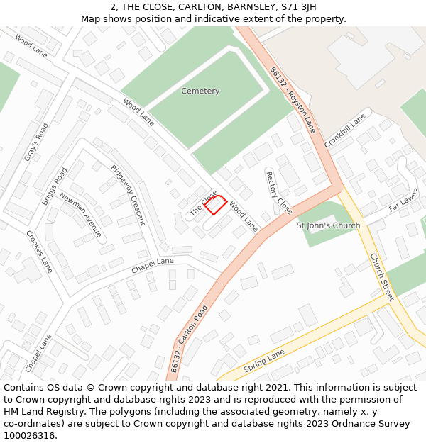 2, THE CLOSE, CARLTON, BARNSLEY, S71 3JH: Location map and indicative extent of plot