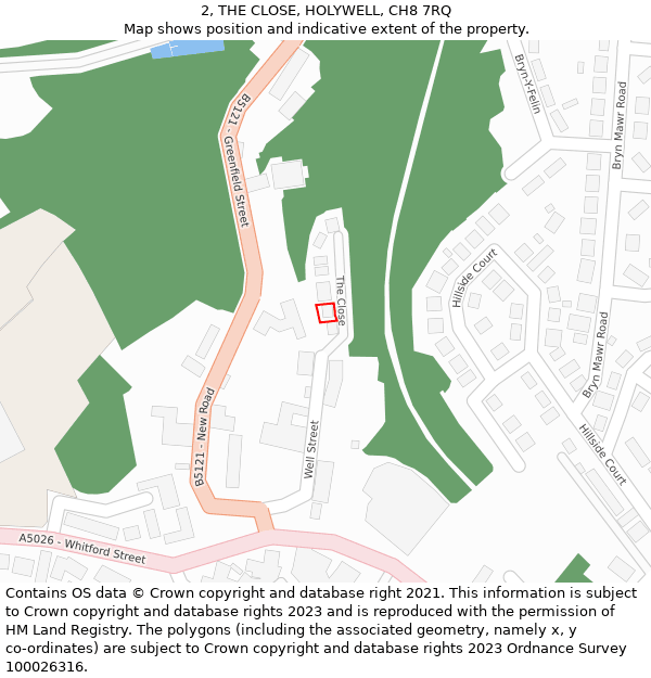 2, THE CLOSE, HOLYWELL, CH8 7RQ: Location map and indicative extent of plot