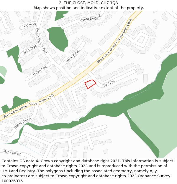 2, THE CLOSE, MOLD, CH7 1QA: Location map and indicative extent of plot