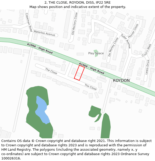 2, THE CLOSE, ROYDON, DISS, IP22 5RE: Location map and indicative extent of plot