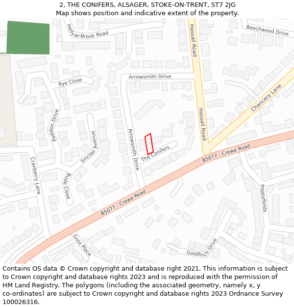 2, THE CONIFERS, ALSAGER, STOKE-ON-TRENT, ST7 2JG: Location map and indicative extent of plot