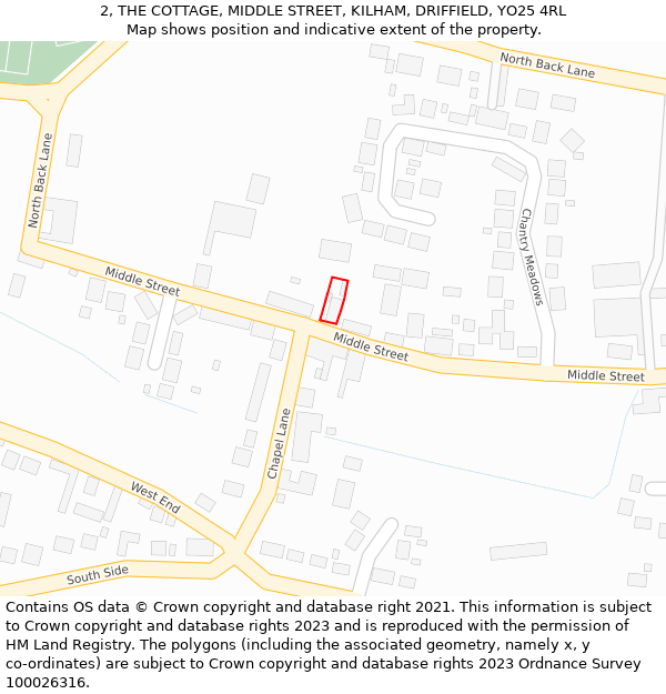 2, THE COTTAGE, MIDDLE STREET, KILHAM, DRIFFIELD, YO25 4RL: Location map and indicative extent of plot