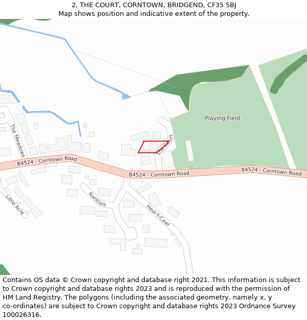 2, THE COURT, CORNTOWN, BRIDGEND, CF35 5BJ: Location map and indicative extent of plot