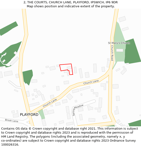 2, THE COURTS, CHURCH LANE, PLAYFORD, IPSWICH, IP6 9DR: Location map and indicative extent of plot