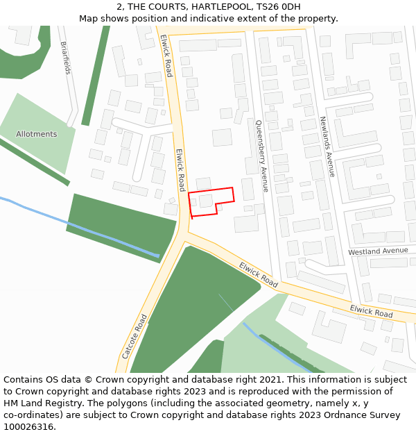 2, THE COURTS, HARTLEPOOL, TS26 0DH: Location map and indicative extent of plot