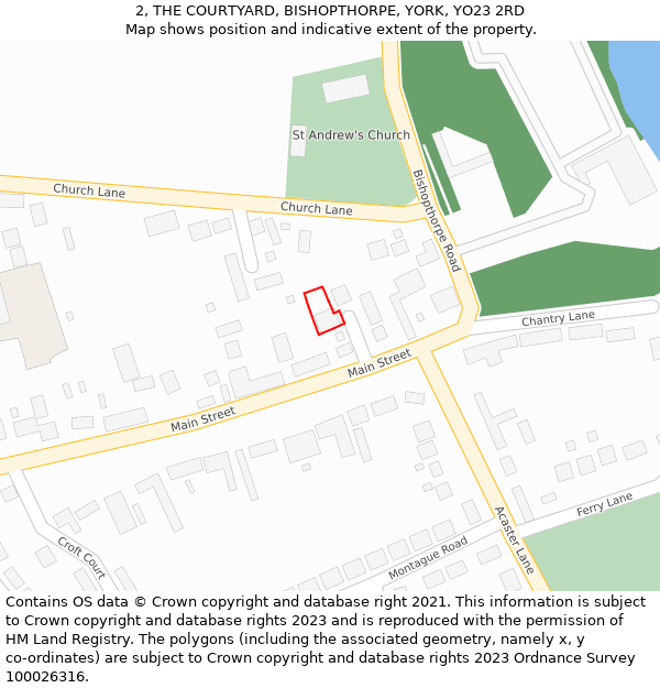 2, THE COURTYARD, BISHOPTHORPE, YORK, YO23 2RD: Location map and indicative extent of plot