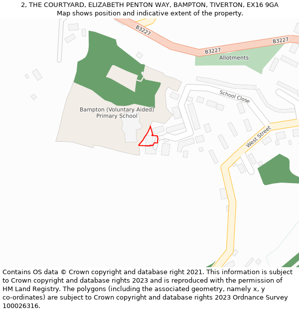 2, THE COURTYARD, ELIZABETH PENTON WAY, BAMPTON, TIVERTON, EX16 9GA: Location map and indicative extent of plot