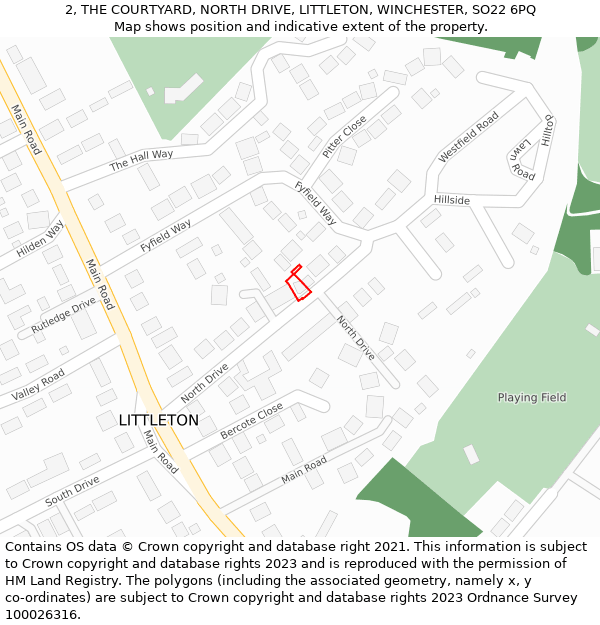 2, THE COURTYARD, NORTH DRIVE, LITTLETON, WINCHESTER, SO22 6PQ: Location map and indicative extent of plot