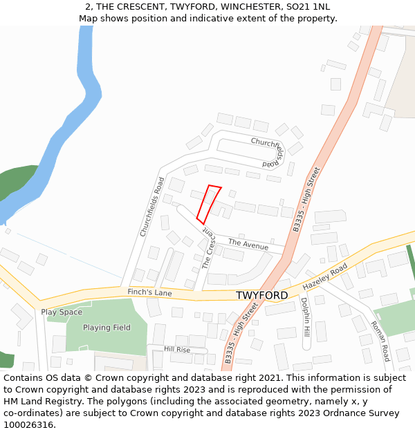 2, THE CRESCENT, TWYFORD, WINCHESTER, SO21 1NL: Location map and indicative extent of plot