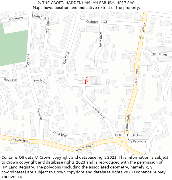 2, THE CROFT, HADDENHAM, AYLESBURY, HP17 8AS: Location map and indicative extent of plot