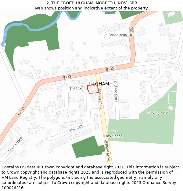 2, THE CROFT, ULGHAM, MORPETH, NE61 3BB: Location map and indicative extent of plot