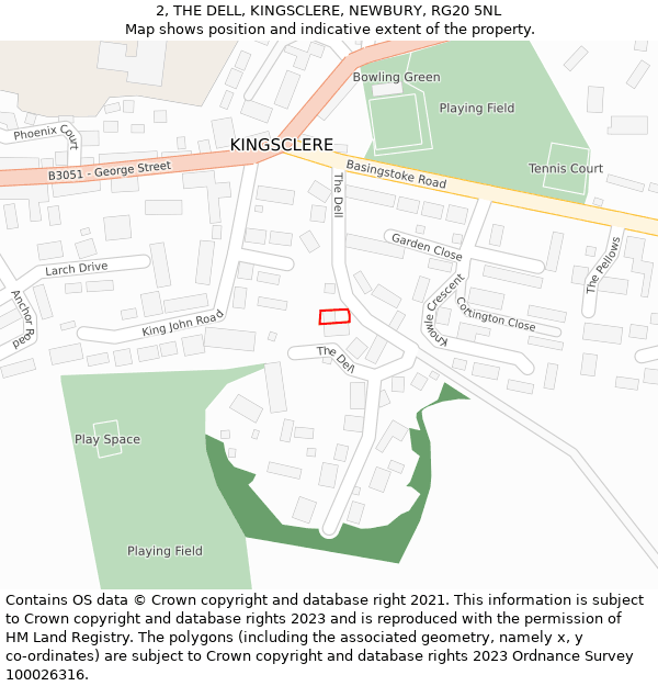 2, THE DELL, KINGSCLERE, NEWBURY, RG20 5NL: Location map and indicative extent of plot