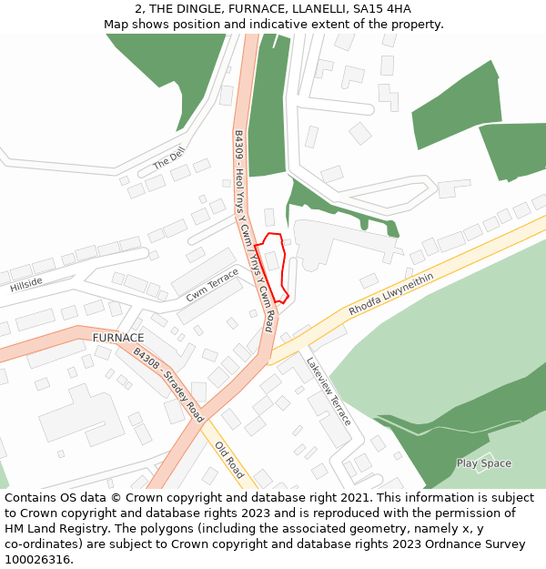 2, THE DINGLE, FURNACE, LLANELLI, SA15 4HA: Location map and indicative extent of plot