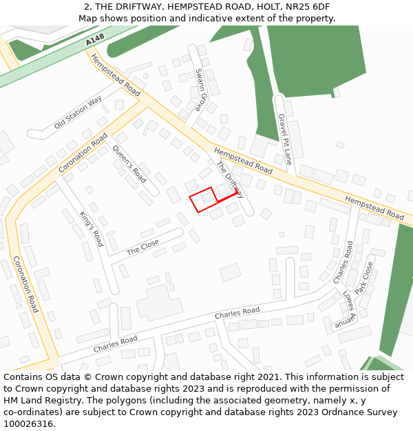2, THE DRIFTWAY, HEMPSTEAD ROAD, HOLT, NR25 6DF: Location map and indicative extent of plot