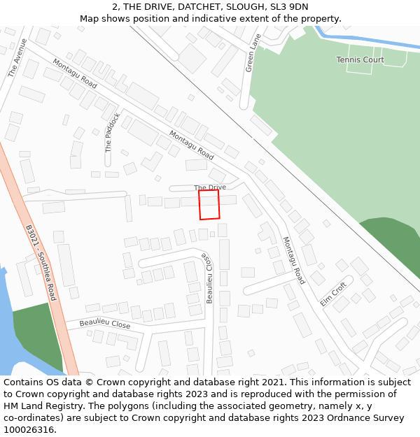 2, THE DRIVE, DATCHET, SLOUGH, SL3 9DN: Location map and indicative extent of plot