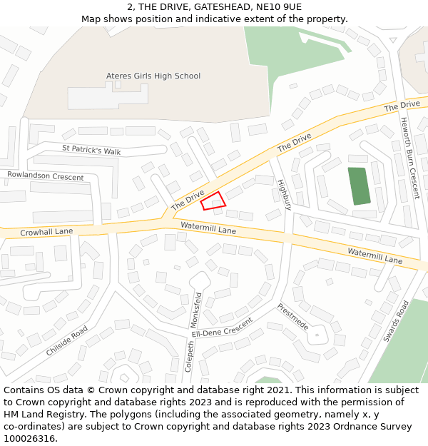 2, THE DRIVE, GATESHEAD, NE10 9UE: Location map and indicative extent of plot