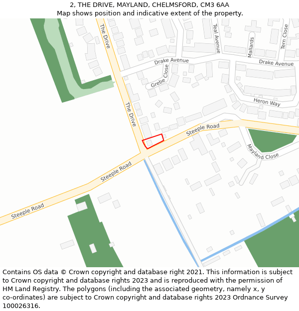 2, THE DRIVE, MAYLAND, CHELMSFORD, CM3 6AA: Location map and indicative extent of plot