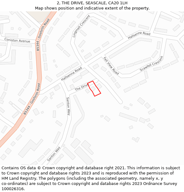 2, THE DRIVE, SEASCALE, CA20 1LH: Location map and indicative extent of plot