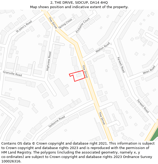 2, THE DRIVE, SIDCUP, DA14 4HQ: Location map and indicative extent of plot
