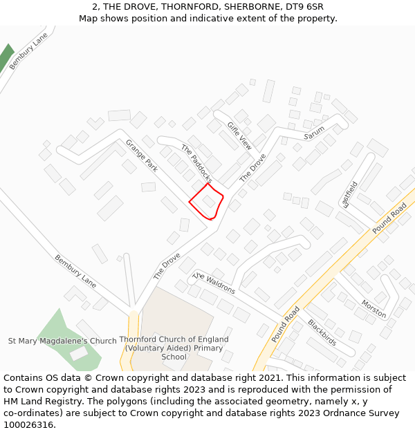 2, THE DROVE, THORNFORD, SHERBORNE, DT9 6SR: Location map and indicative extent of plot