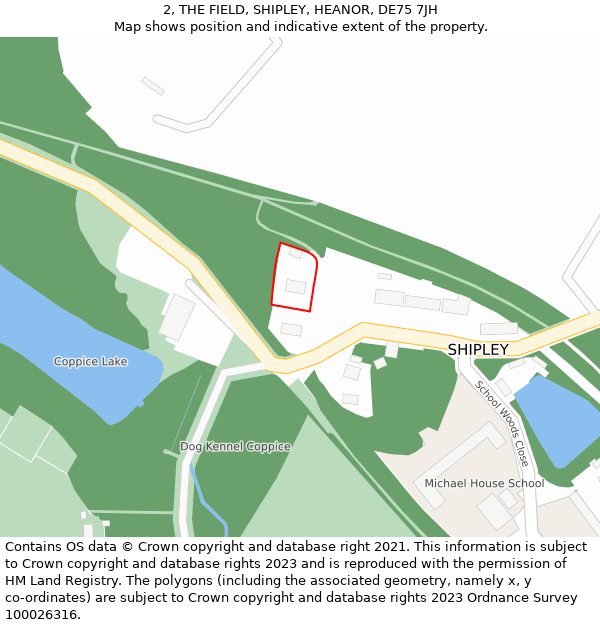 2, THE FIELD, SHIPLEY, HEANOR, DE75 7JH: Location map and indicative extent of plot