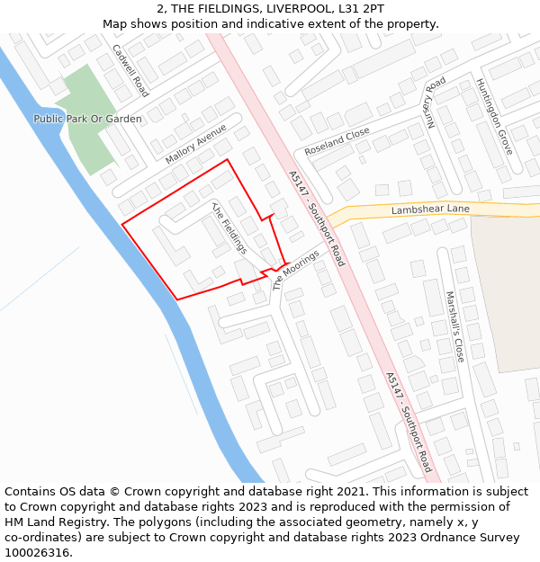 2, THE FIELDINGS, LIVERPOOL, L31 2PT: Location map and indicative extent of plot