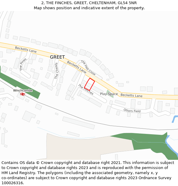 2, THE FINCHES, GREET, CHELTENHAM, GL54 5NR: Location map and indicative extent of plot