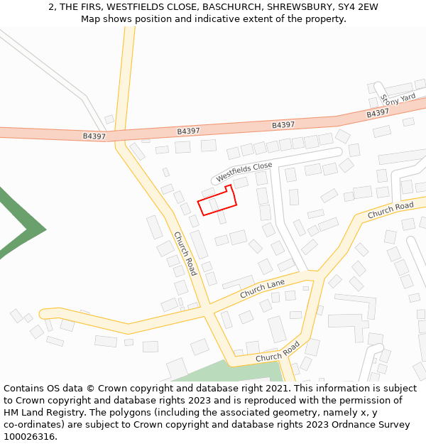 2, THE FIRS, WESTFIELDS CLOSE, BASCHURCH, SHREWSBURY, SY4 2EW: Location map and indicative extent of plot