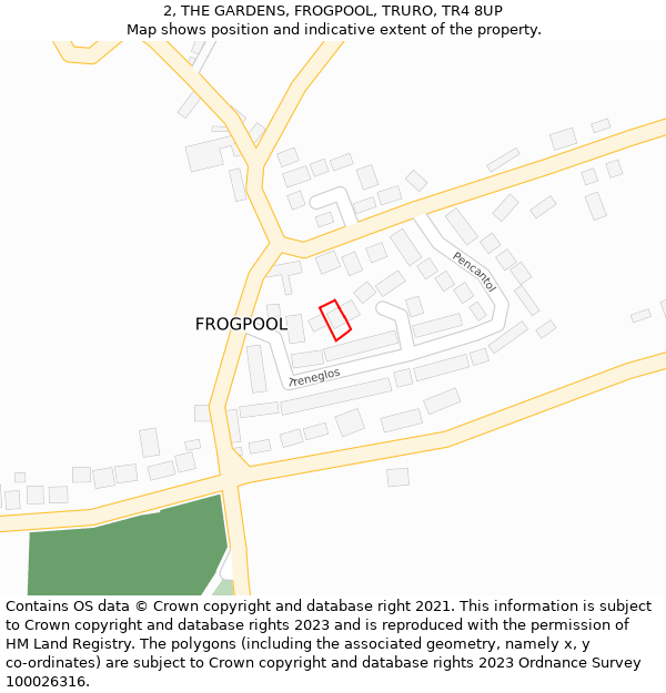 2, THE GARDENS, FROGPOOL, TRURO, TR4 8UP: Location map and indicative extent of plot