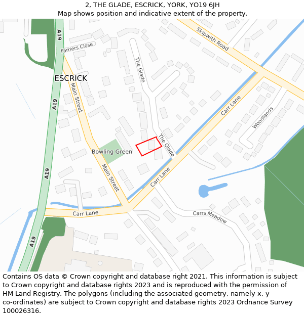 2, THE GLADE, ESCRICK, YORK, YO19 6JH: Location map and indicative extent of plot