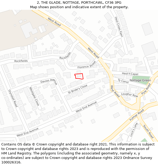 2, THE GLADE, NOTTAGE, PORTHCAWL, CF36 3PG: Location map and indicative extent of plot