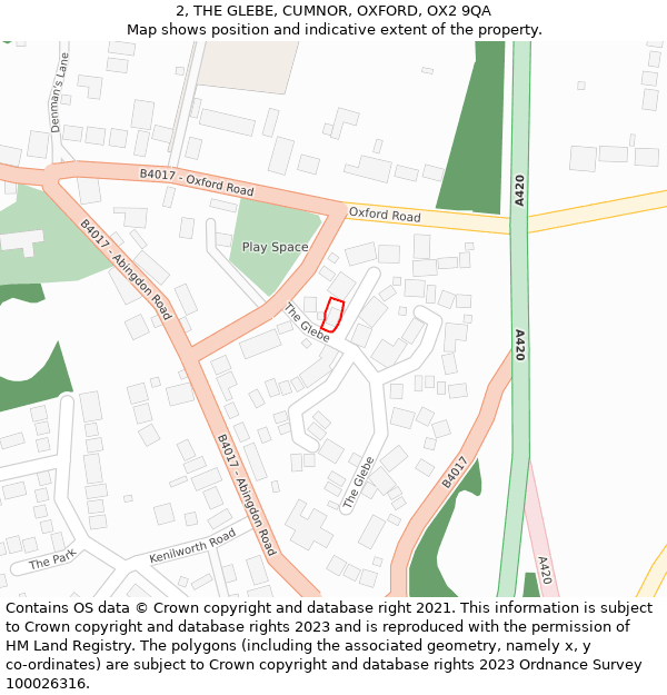 2, THE GLEBE, CUMNOR, OXFORD, OX2 9QA: Location map and indicative extent of plot